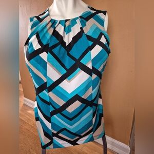 Calvin Klein Teal and Black Geometric Top